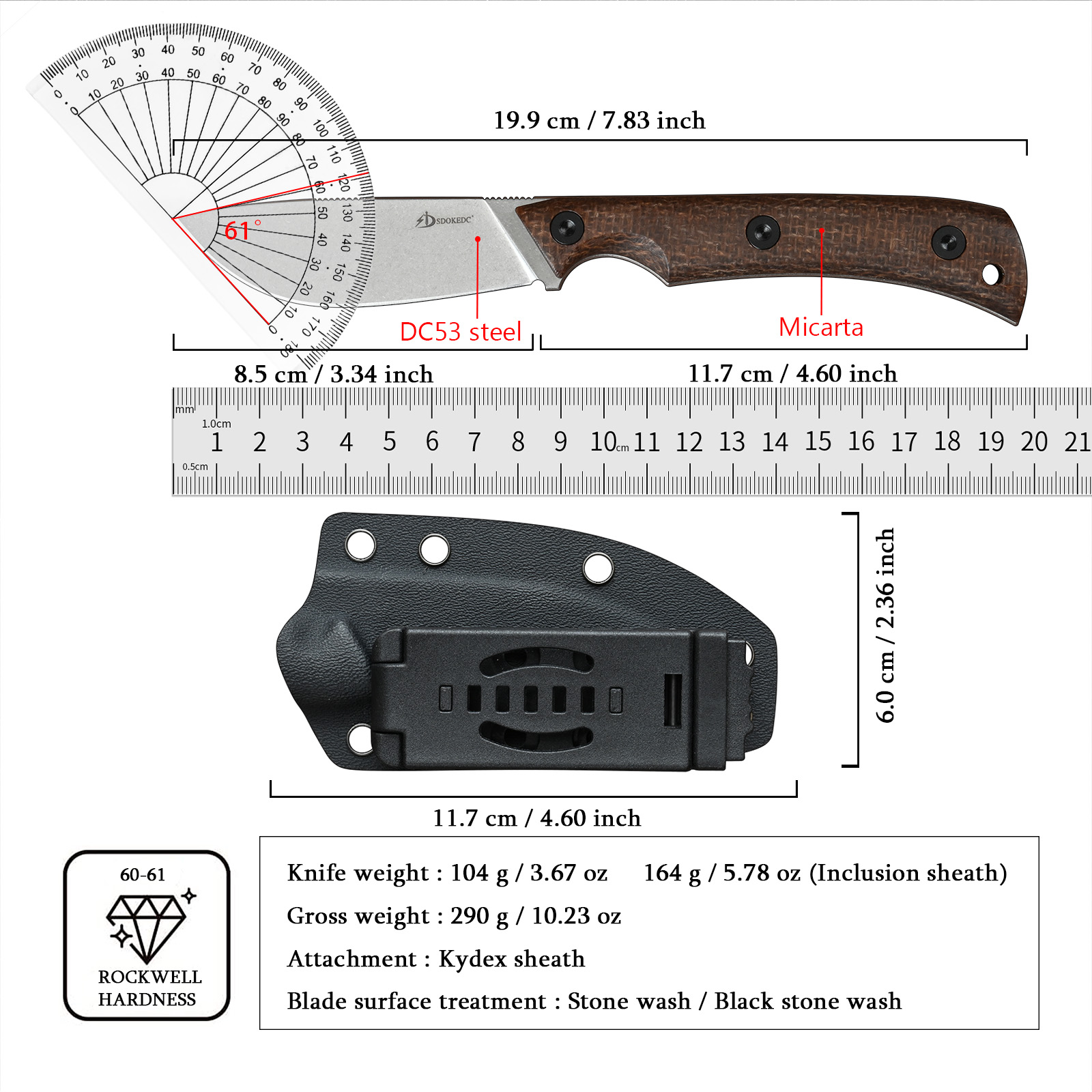 SDOKEDC DC53 Steel EDC Utility - Edc Carry Fixed Blade Knife avaliação e preço