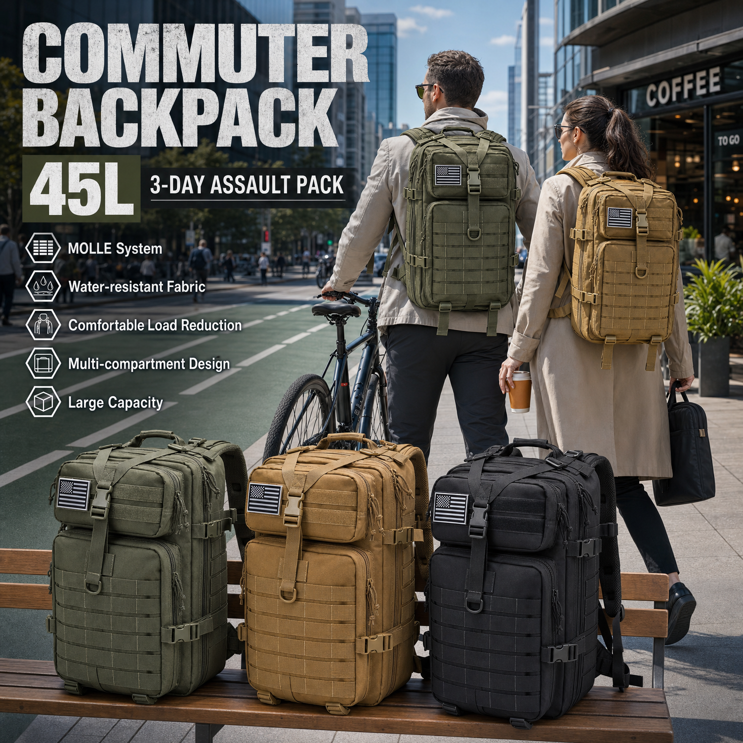 Men 45L Tactical Backpack Moll - Edc Gear Every Day Carry avaliação e preço